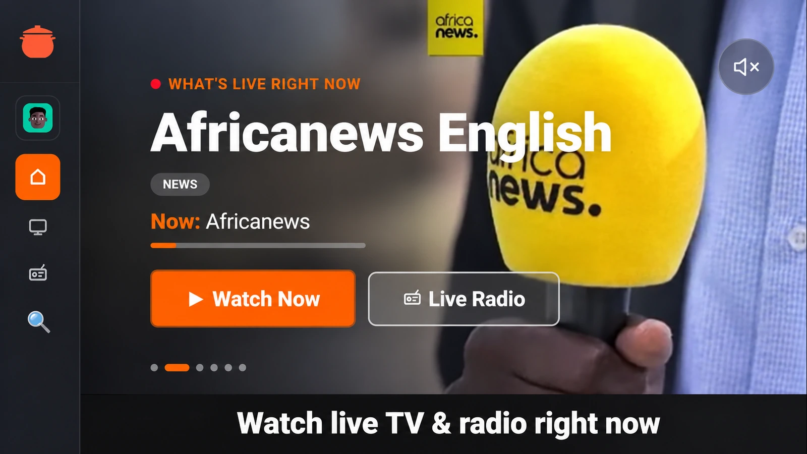 JollofTV home screen on TV featuring Africanews English with a live video preview